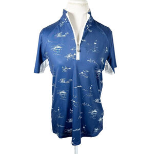 San Soleil Navy Golf Print Top 1/4 Zip UV 50 Cooling Outdoors Active S/S Size L
